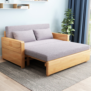 北欧实木沙发床现代小户型客厅简约多功能坐卧两用懒人折叠推拉床