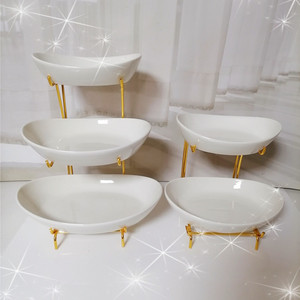 欧式创意风陶瓷白色水果碗三层干果盘篮架客厅茶几两层零食果糖盆
