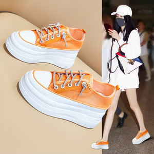 杨幂同款内增高网面小白鞋女2023夏季新款小个子8cm真皮厚底网鞋