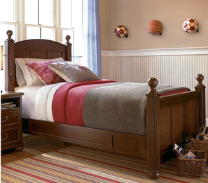 美式实木单人床男孩女孩床1.2/1.35米简约儿童带抽屉储物床可定制