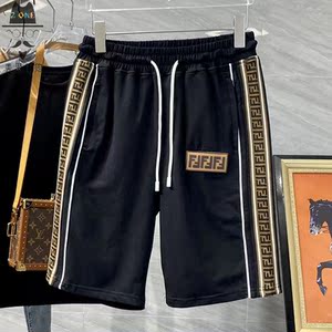 现货 fendi 芬迪 春夏新款男小怪兽字母侧边双ff休闲短裤沙滩裤子