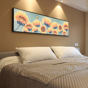 清新向日葵新中式横版卧室床头画十字绣满绣2020新款线绣客厅大气