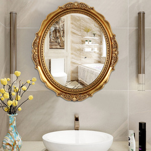 欧式浴室镜美式玄关壁挂装饰镜pu镜框复古梳妆台化妆镜卫生间镜子