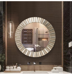 简约浴室镜北欧美式正圆卫生间镜子家用镜框装饰镜现代酒店浴室镜