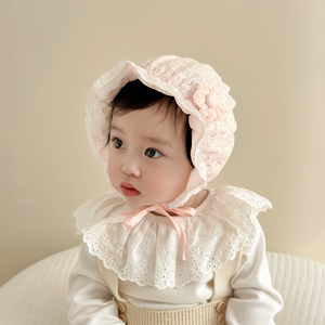 春秋季婴幼儿公主帽1一2岁儿童甜美蕾丝胎帽女宝宝遮阳帽子护卤门