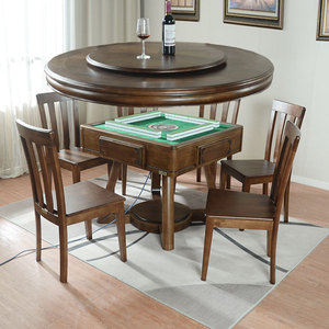 新款圆形实木麻将机全自动麻将桌餐桌两用电动家用新中式带椅子