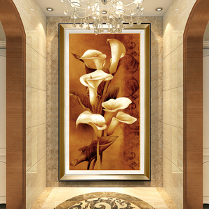 马蹄莲现代简约欧式入户玄关走廊过道装饰画油画花卉竖版壁画挂画