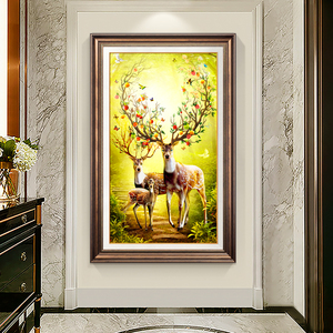 美式玄关装饰画欧式入户走廊过道竖版挂画书房大气麋鹿玄幻壁画