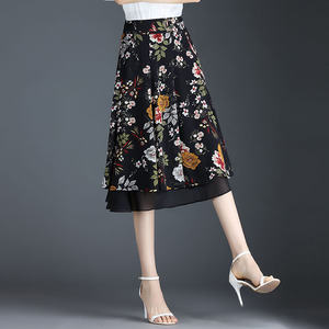 印花雪纺半身裙女夏高腰中长款2021新款时尚半截花裙子显瘦a字裙