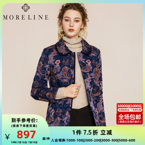 沐兰加厚棉服女冬polo翻领修身短款保暖印花棉衣女直筒长袖小棉袄