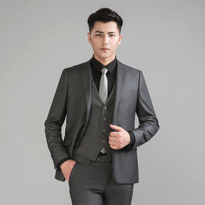 yhv西服套装男士商务正装西装男 修身职业装西装灰色上班工作装