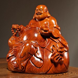 包邮花梨木雕弥勒佛像摆件实木质坐式笑佛红木家居客厅装饰工艺品