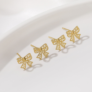 s925银针14k包金蝴蝶扣耳针耳钉手工diy制作耳环耳饰品材料包配件