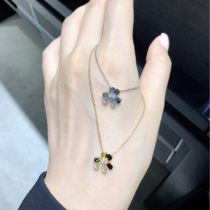 欧洲代购 vca 梵克雅宝项链 18k黄金 frivole花瓣 镶钻满钻锁骨链