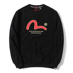 代购日本潮牌evisu福神卫衣男新款红色刺绣大m情侣圆领套头衫女