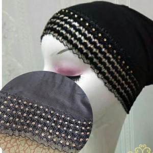 穆斯林新款莫代尔烫钻小帽打底带钻小黑帽回族女士帽子盖头女回