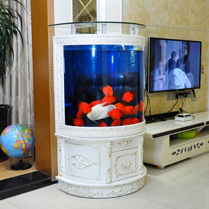 欧式半圆形鱼缸水族箱圆柱圆弧形靠墙超白玻璃吧台中型80cm