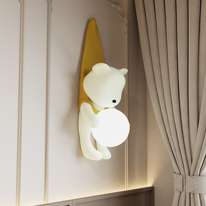 2024新款儿童房女孩法式奶油高级卧室床头灯创意卡通熊装饰墙壁灯