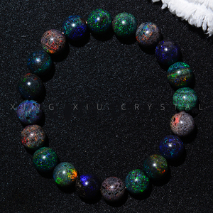 天然七彩黑欧泊手链女 opal澳大利亚宝石 砾闪蛋白石手串男