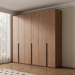 胡桃木色衣柜一门到顶家用卧室现代简约实木质储物收纳组合衣橱