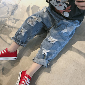 邦仔家儿童春装新款牛仔裤大破洞牛仔裤中小童男童柔软舒适长裤子