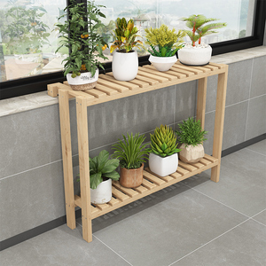 阳台高窗台沿加宽花架实木单一层落地式窄加宽阳台花盆架子定制做