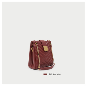 【pailaili】真皮水桶包菱格链条包包女