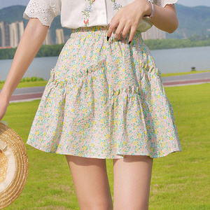 atar高腰小碎花半身裙2022夏季新款松紧腰超短裙小个子设计感裙子