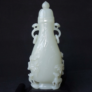 清代古玉老玉双耳花瓶赏瓶玉石摆件 保真包老新疆和田玉瓶子