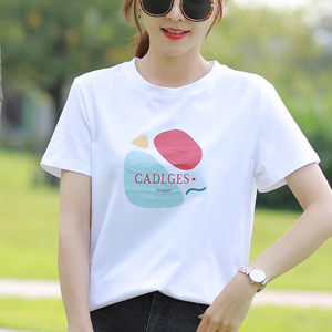 夏季短袖女新款印花设计t恤女宽松白色衣服女装精品百搭舒适潮流