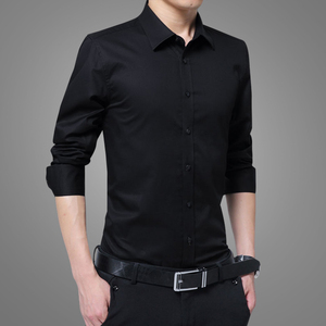 正装衬衫男士长袖韩版修身商务白加绒保暖工作服西装免烫黑色衬衣