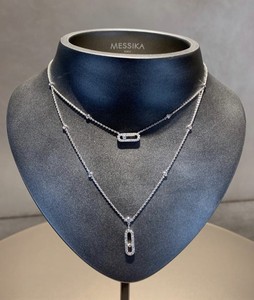 messika梅西卡女士项链move满钻双层吊坠双链条横竖款18k金锁骨链