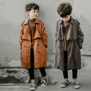 韩国男童春装薄款真皮外套2024年新款儿童秋冬款中大童中长款风衣