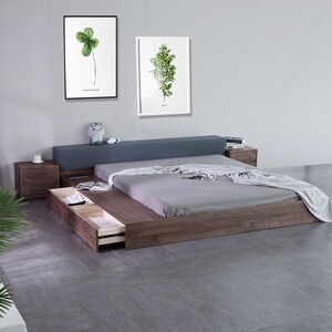 家装,建材 卧室家具 板式床 落地矮床现代简约