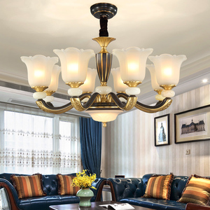 美式吊灯全铜客厅灯简约现代奢华大气欧式卧室餐厅灯复古玉石灯具