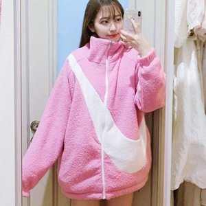 nike耐克摇粒绒外套秋冬新款夹克粉色大勾子双面穿保暖女装dc5138