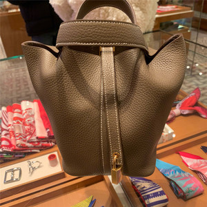 hermes/爱马仕picotin菜篮子水桶包18/22大象灰手拎包手提包女包