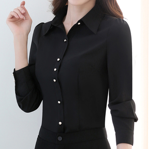 高级黑色衬衫女长袖洋气女士衬衣职业新款女式上衣修身气质打底衫
