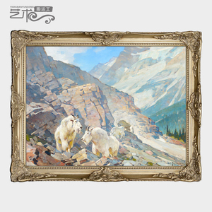 000人付款淘宝藏红时尚简约现代无框画手绘藏羚羊帆布挂画家居复古