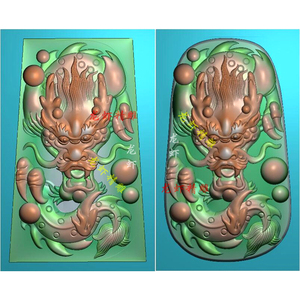 数控深雕龙牌玉雕图龙头挂件正龙头凹底精雕图椭圆龙挂件猛龙雕刻