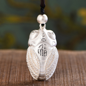 足银999吊坠一鸣惊人男女古法银蝉挂件项链饰品礼物