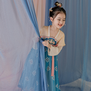 宝宝唐制襦裙儿童汉服女童春秋季新品大唐印花连衣裙春季原创长裙
