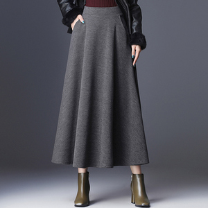 冬天的裙子女加厚呢子半身裙2021新款高腰秋冬中长款a字大摆长裙