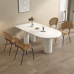 奶油风岛台岩板餐桌椅简约现代极简半圆弧饭桌白色吃饭桌子家用