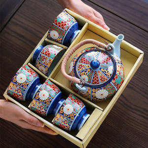 日本进口波佐见烧功夫茶杯茶壶带提梁手工陶瓷茶具礼盒套装带滤网