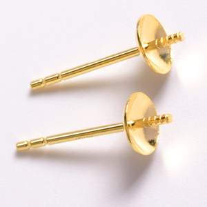 18k金耳针半孔珍珠耳钉托素钉配件耳环镶嵌耳饰空托白金针diy材料