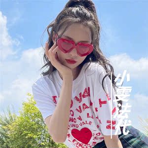 sandro沈梦辰同款白色t恤短袖圆领套头纯棉印花韩版宽松休闲百搭