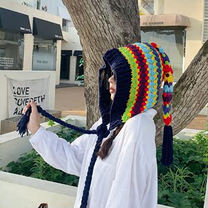 民族风手工编织针织毛线帽西藏新疆旅游拍照搭配创意搞怪女巫帽子