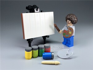 moc国产小颗粒积木创意玩具画板画架调色盘写生油画画家场景道具