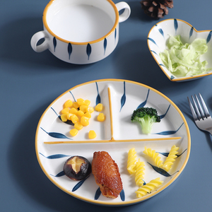 日式分格减脂餐盘一人食家用早餐餐具套装陶瓷盘子儿童三格分餐盘